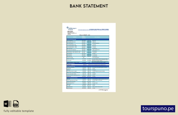 listo para imprimir plantilla de Excel de extracto bancario de JP Morgan Chase d